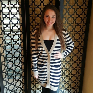 PAUL AND JOE‎ PARIS METALLIC  NAVY STRIPED CARDIGAN Pockets Button Front Size 2